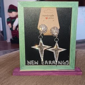 Vintage Bellini By Format Star Rhinestone Dangle Clip-On Earrings